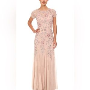 Adrianna Papell beaded godet gown Mother of Bride Bridesmaid sz 8 blush NWT